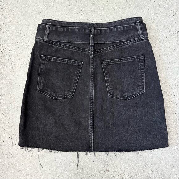 Topshop Grey Raw Edge Hem Denim Skirt w/ Tie Belt - Picture 4 of 6